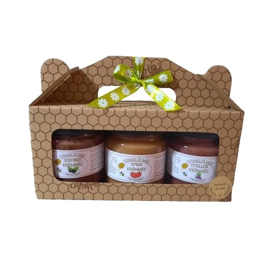 3x250 g ízesített méz, méhsejtes karton díszdobozban